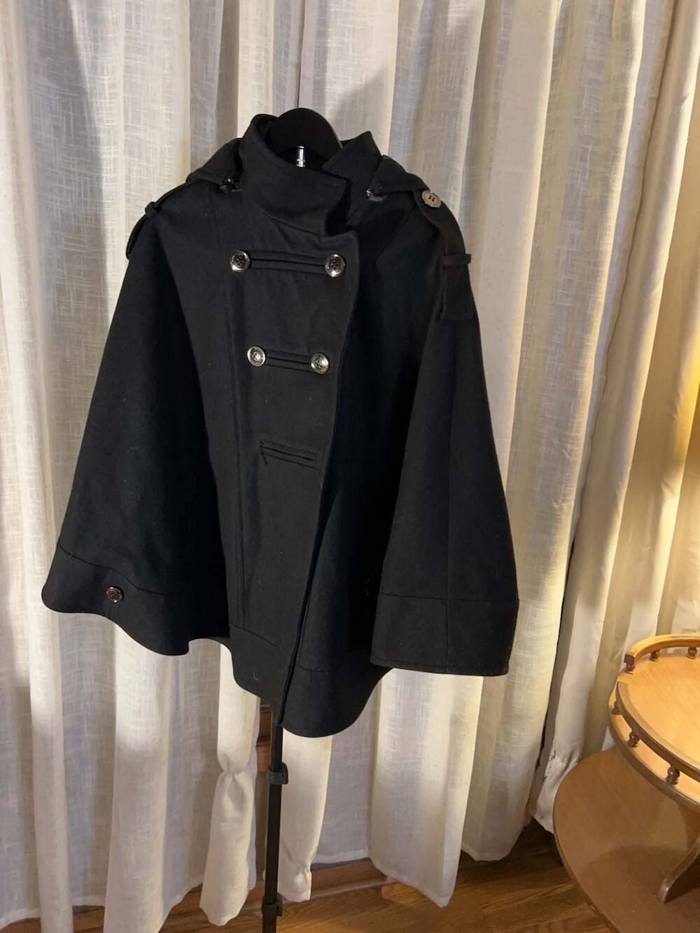 Kenneth Cole New York Women's Black Wool Blend Hooded Cape Coat Size M